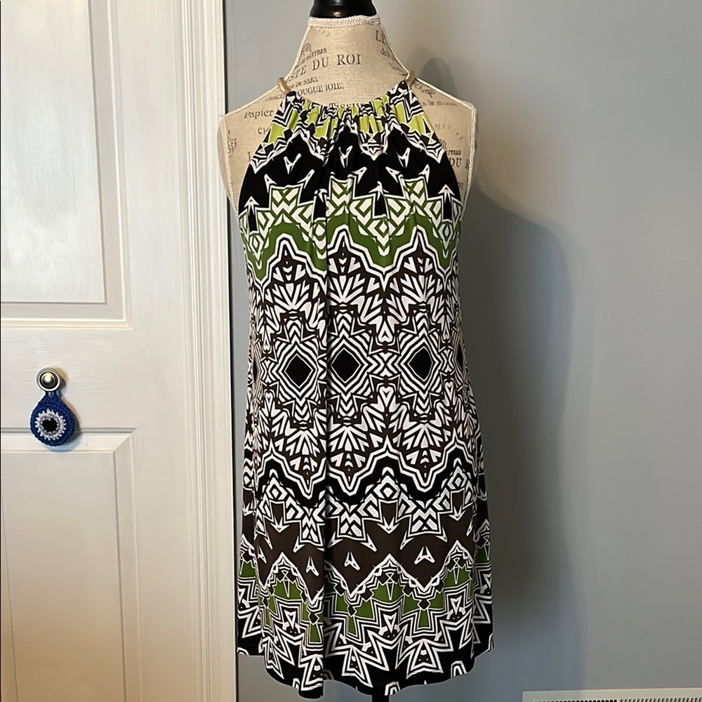 Alfani Black and Green Geometric Halter Dress